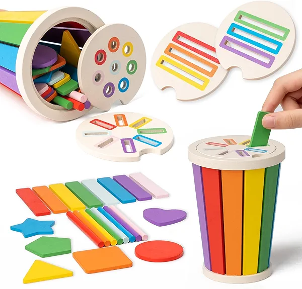 Montessori Toys for 1-3 Year Old, Wooden Color Sorting Learning Toys for Toddlers, Fine Motor Skills Toys for 2-3, Sensory Development Educational Matching Games, 18 Month Old Toy Baby Boys Girls
