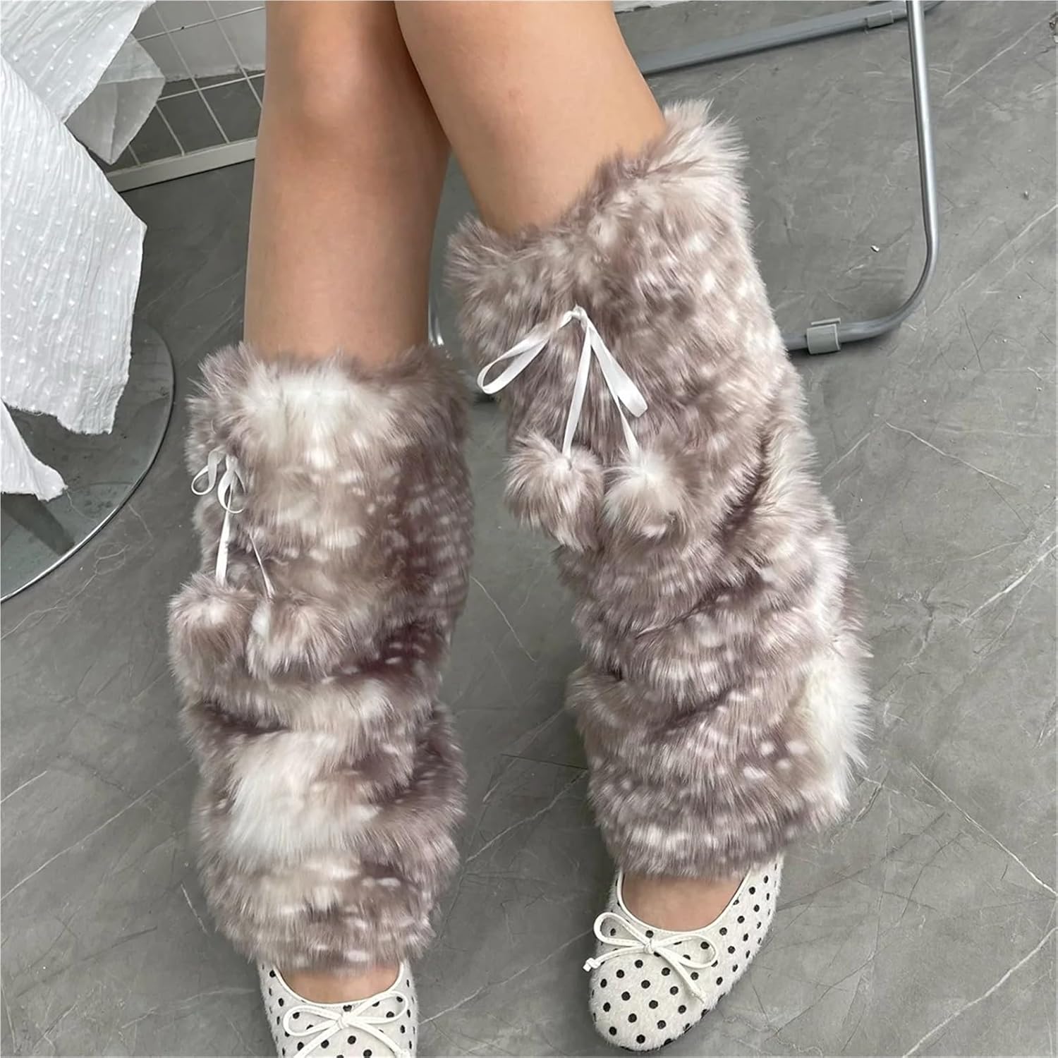 Faux Fur Fuzzy Leg Warmers 2Pair Women Leg Warmer Soft Boot Socks Reindeer Faux Fur Leg Warmers for Party Carnival