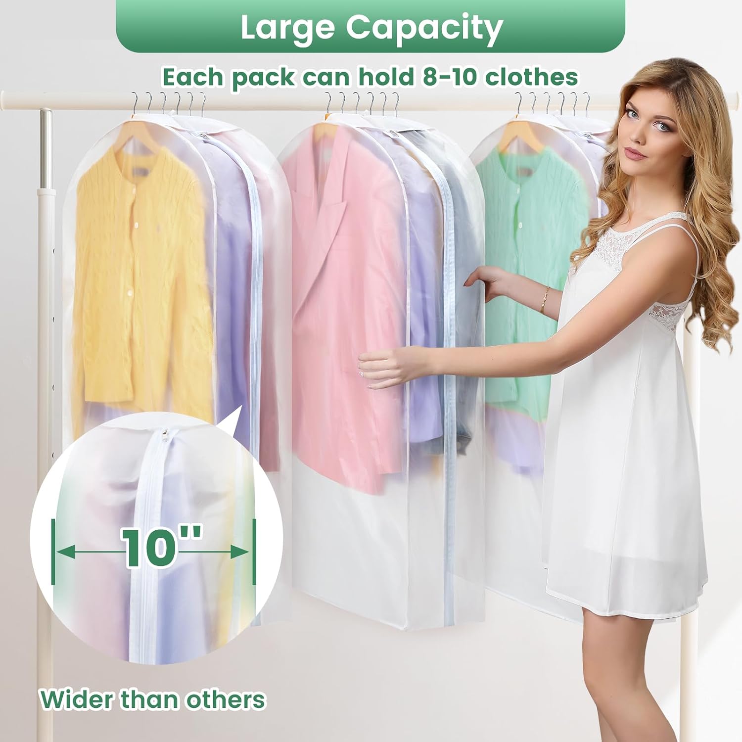 Carbrea 10" Gusseted Garment Bags for Hanging Clothes, 43 inches, 3 Pack