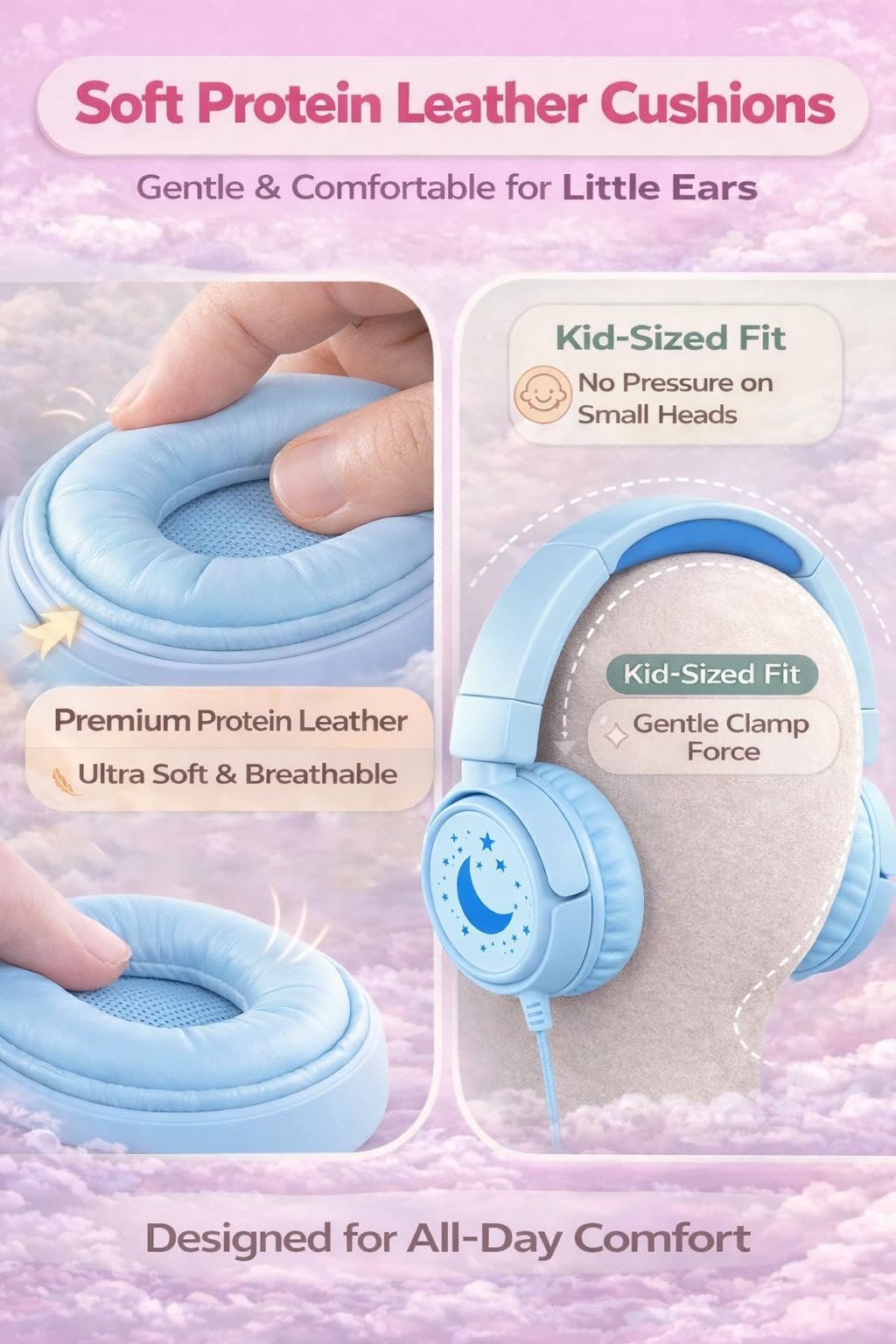 K6 - Cuffie per bambini per la scuola, limite di volume 85/94 dB, cuffie cablate per bambini, jack da 3,5 mm, pieghevoli, con microfono, cuffie per smartphone, iPad, tablet, aereo, viaggi (ciano)
