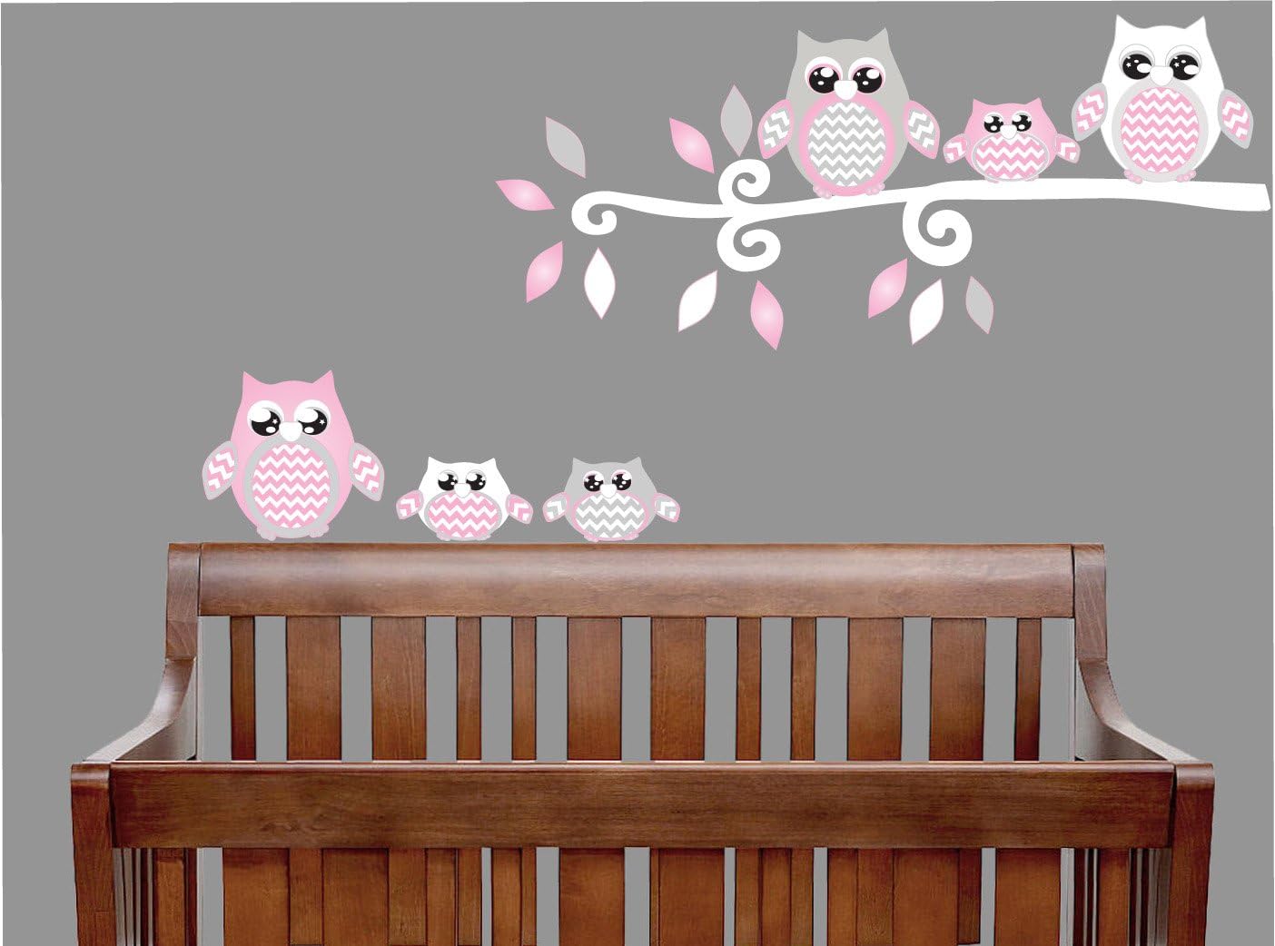 Pink Owl Wall Decals Stickers Owl Children's Nursery Wall Decor (Grey and Pink Owl Wall Decals)