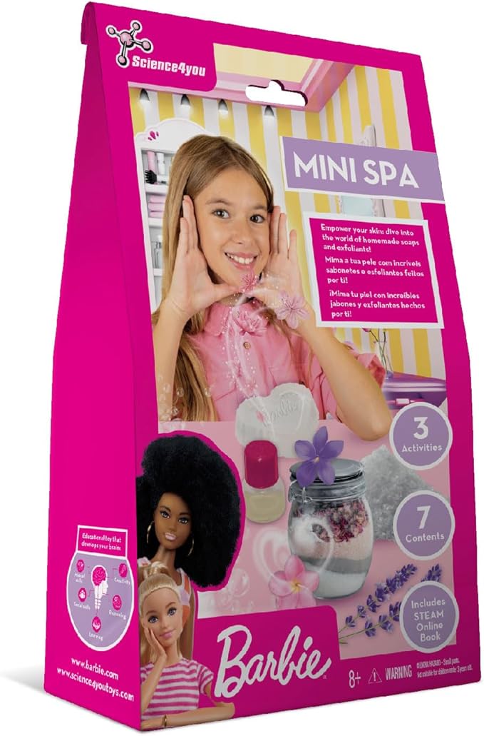 Science4you Mi Primer Spa Zen de Barbie - Set pour Filles Barbie Princess Style pour Faire du Savon, Des Sels de Bain Colorés et Parfumés, Jouet de Beauté, Cadeau Cosmétique pour Filles 7 8 9+ Ans