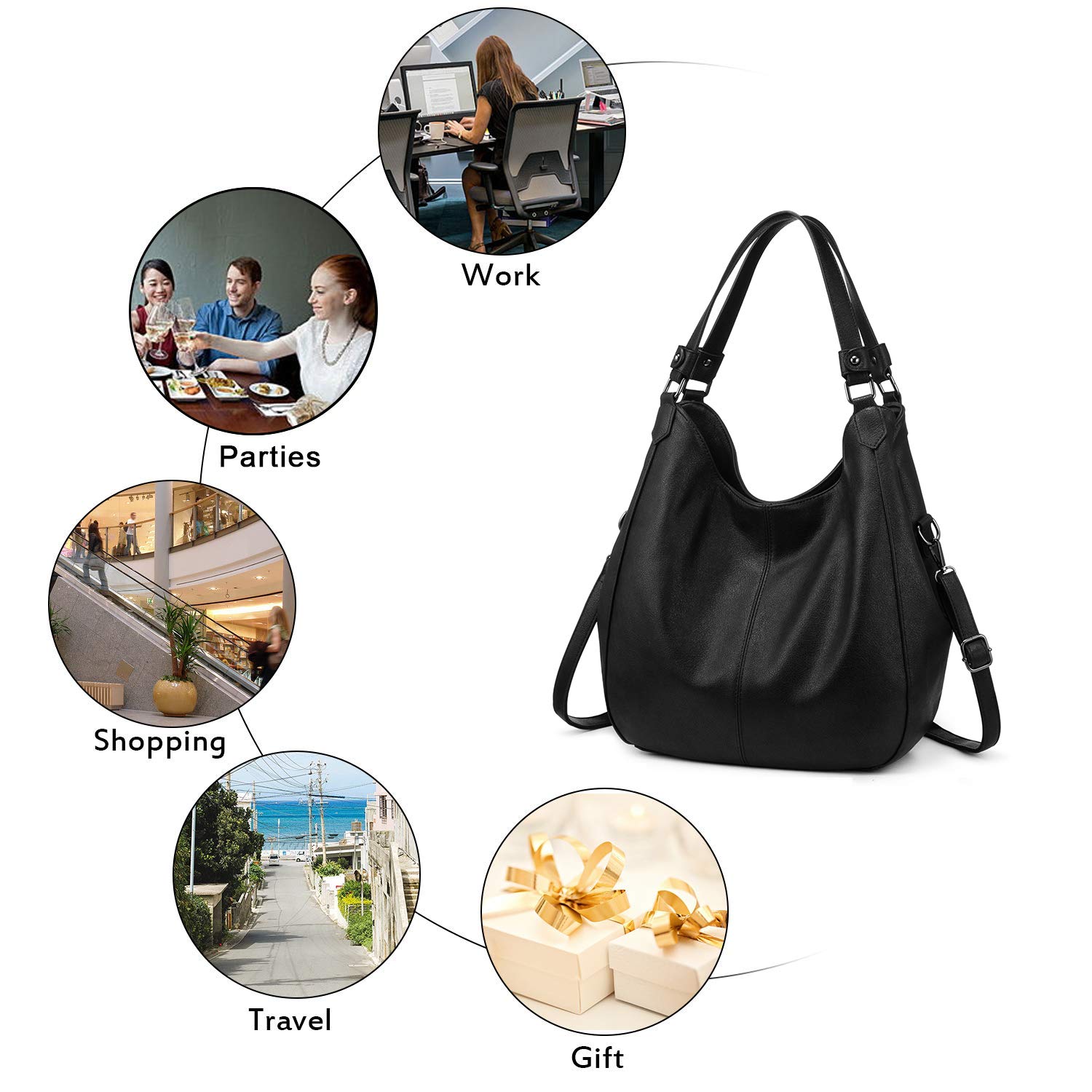 Realer Borsa a Mano Elegante Donna Borse Tracolla Grande Ecopelle Casuale Borse a Spalla Tote Hobo con 2 Scomparti