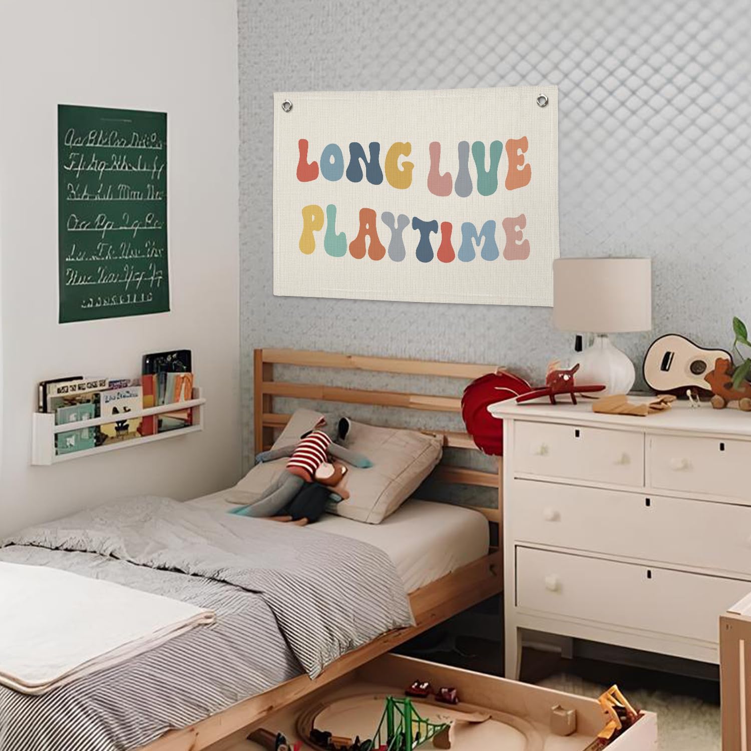 Wheatwin Playroom Decor, Long Live Playtime Banner, Boho Rainbow Linen Banner Wall Hanging Banner Flag Decor for Toddler Boy Kids Room Nursery Playroom