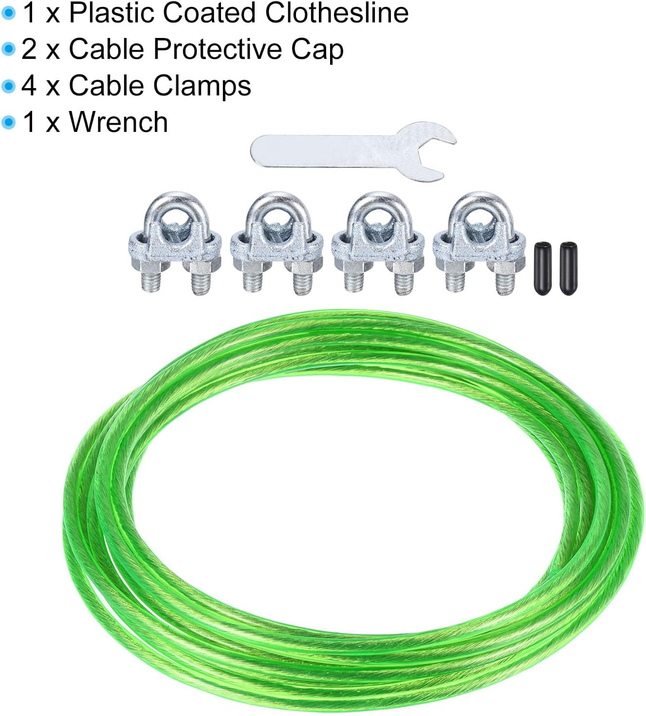 PATIKIL Plastic Coated Clothesline, 1/4" x20ft Steel Core Clothes line Metal Cable & Wire Rope for Drying Clothes, Outside Hanging