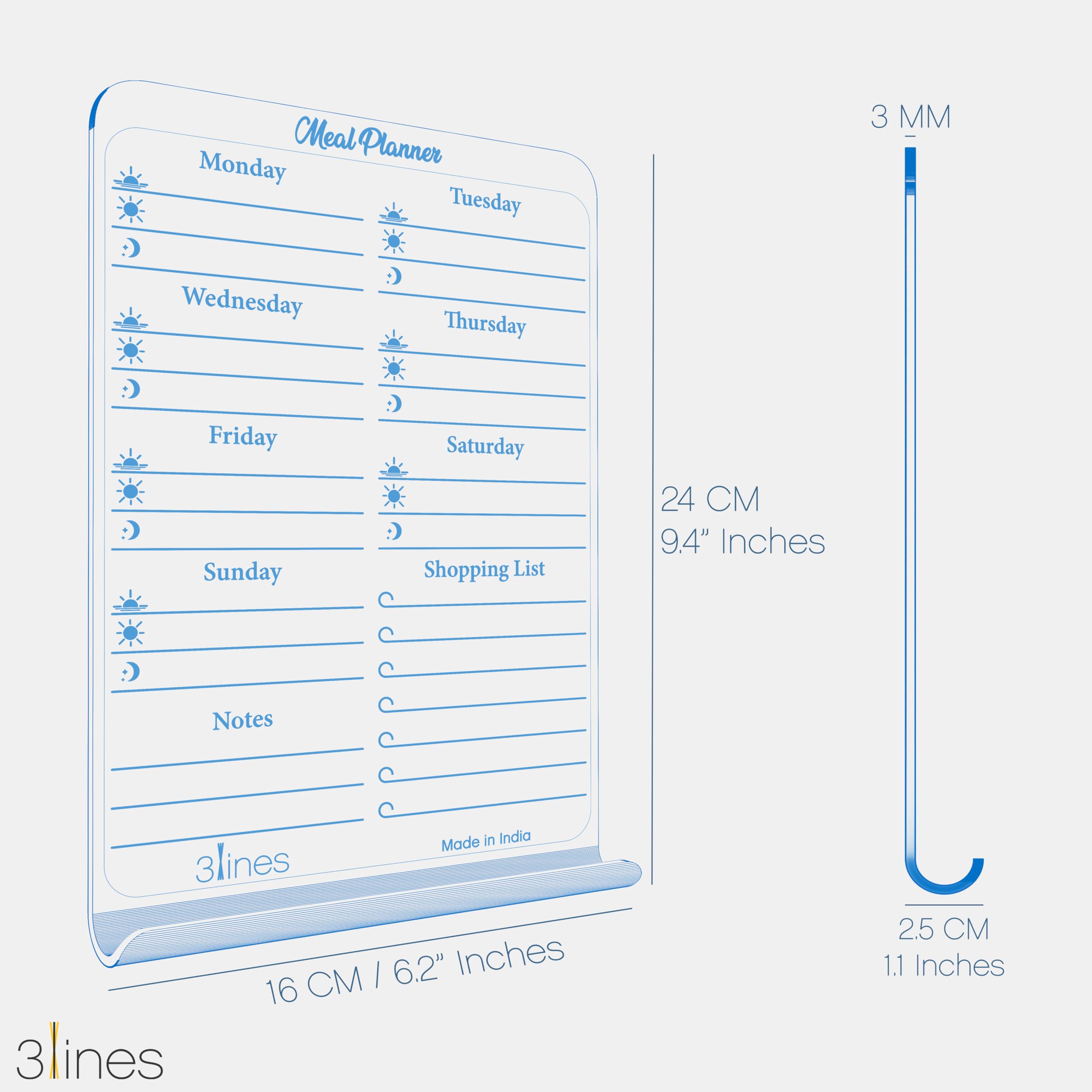 3 Lines ClearBite Acrylic Magnetic Meal Planner Board | Sleek & Durable | Includes Marker & Duster | 24x16 CM | Perfect for Meal Planning, Shopping Lists, Notes | Ideal for Home, Office | Apricot 2
