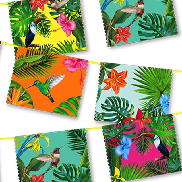 Tropikalna girlanda z papieru wielokrotnego użytku dekoracje imprezowe śmiały i jasny tukan palma Luau hawajska kubańska hawana 12 proporczyków powieś w ogrodzie na urodziny grill