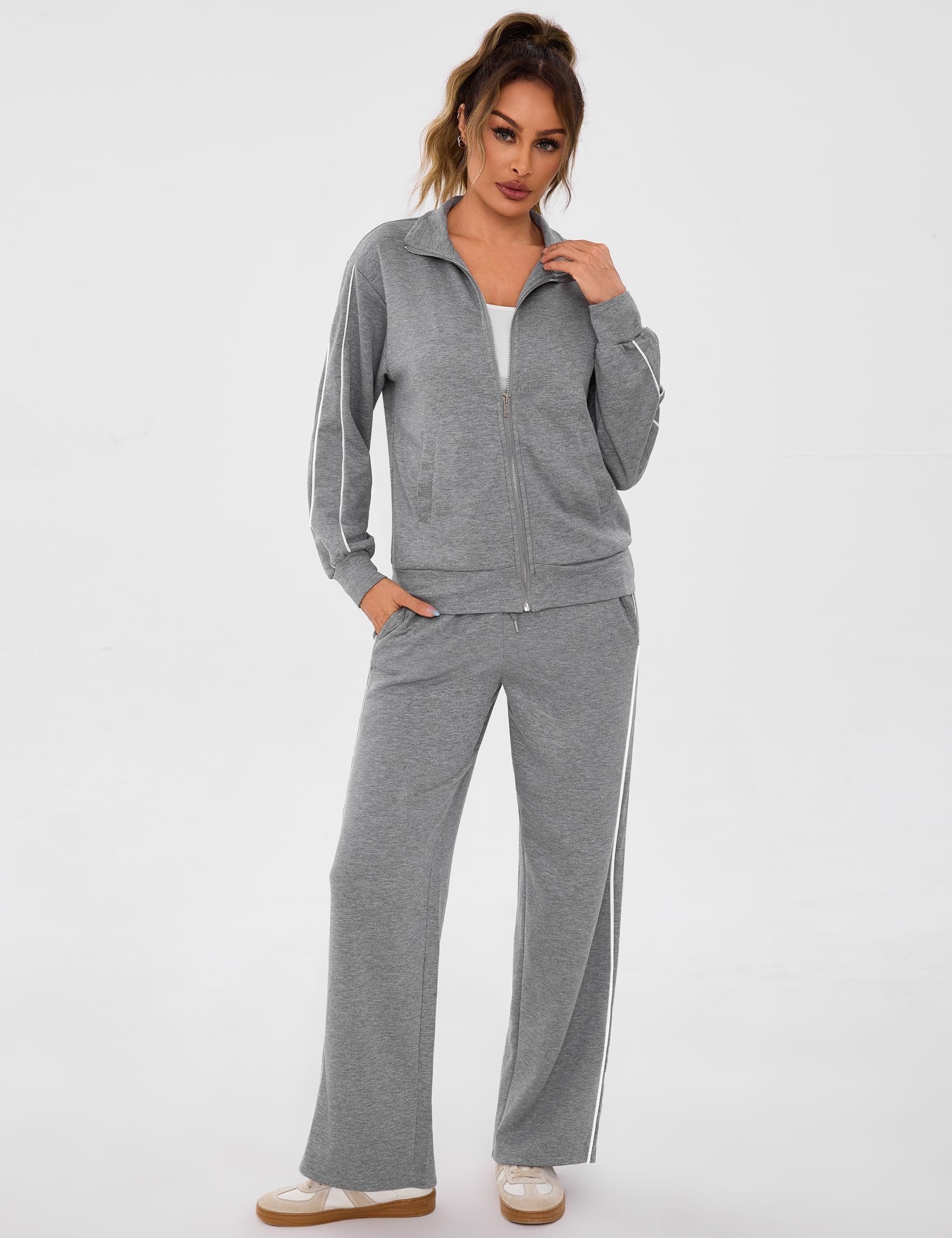 Terecey Tuta da Ginnastica Donna Casual Giacca Sportiva e Pantaloni Relax | Completo Due Pezzi, Movimento Naturale, Comfort Prolungato, Casa, Sport Leggero, Weekend