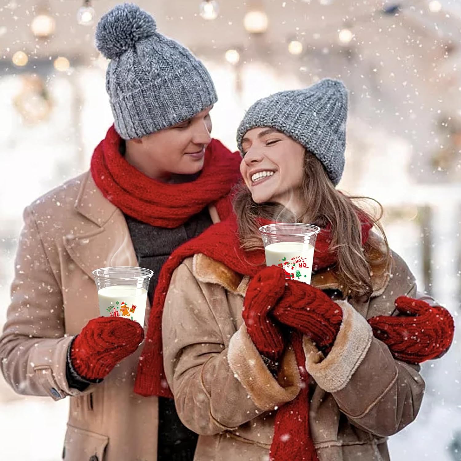 100 Pack Christmas Plastic Cups Disposable 12oz Merry Christmas Clear Plastic Party Cups Xmas Tree Gingerbread Man Santa Claus Clear Cups Bulk for Beverage Coffee Xmas Holiday Party Favors - Image 6