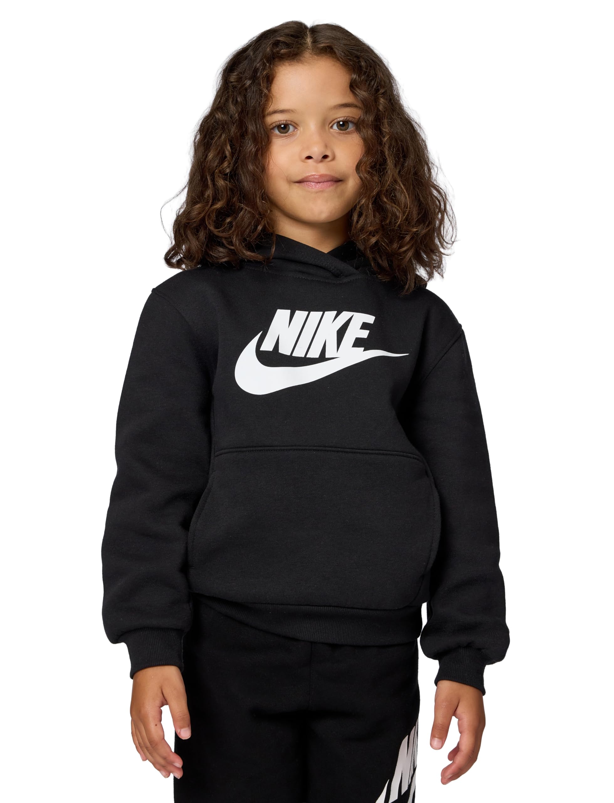 NIKE Club Fleece Sportswear Pullover Hoodie Sweatshirt, Black, 7 Unisex Kids