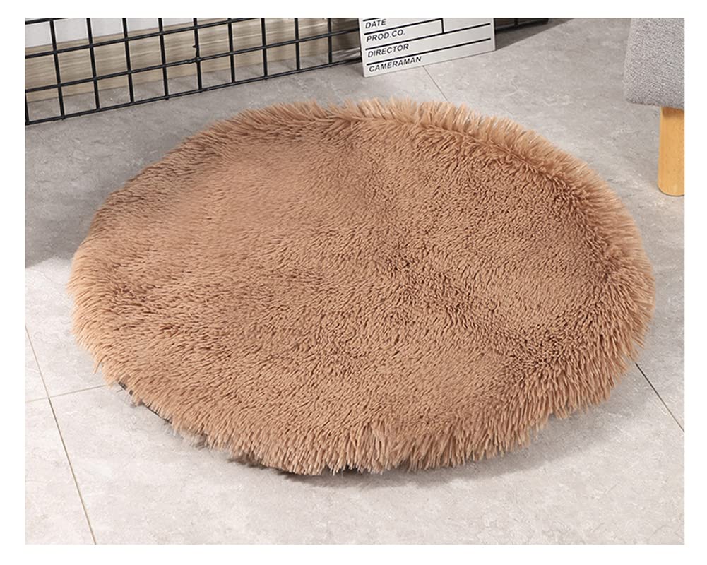 DAIHAN Soft & Warm Dog mats, Kennel mats, Winter Warm Fluffy Pet Blankets litter mats Cat mats Round Plush Mattress Cushion Pad Sleeping Bed Mat for Crate 2coffee 60cm