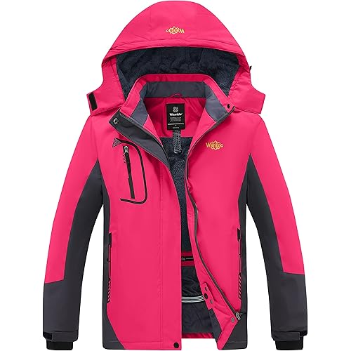 wantdo Women's Mountain Waterproof Ski Jacket Windproof Rain Jacket Winter Warm Hooded Coat