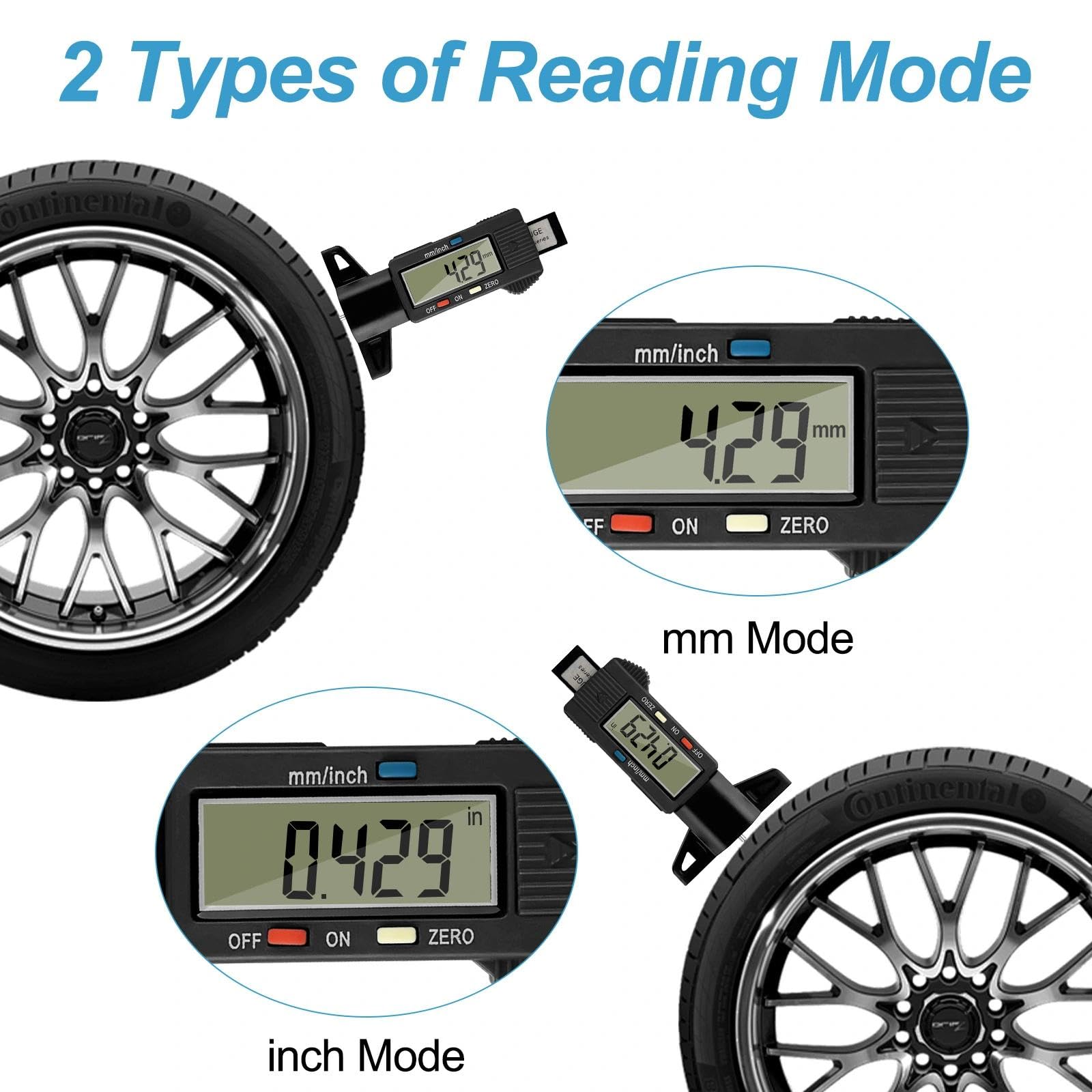 Gvolatee 2 piezas Digital Medidor Profundidad Neumaticos, Medidor de Profundidad de los Neumáticos con Pantalla LCD, Medidor Banda de Rodadura de Neumáticos para Coches Furgonetas Camiones Motocicleta