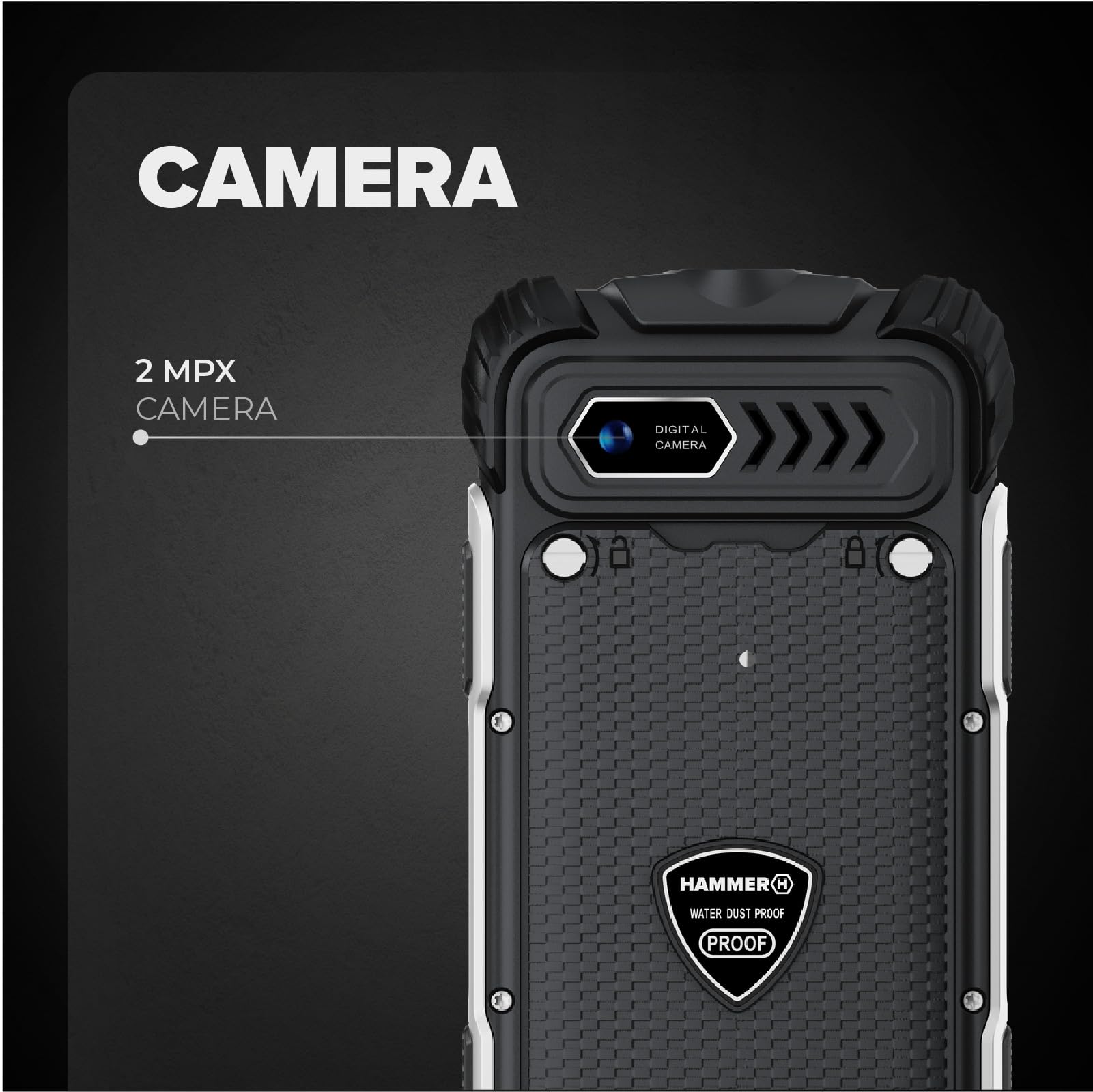 Hammer H Power Plus LTE Outdoor Handy ohne Vertrag, 4000mAh Akku, 128MB Memory, 64MB RAM, 2,8" IPS Display, große Tasten, Taschenlampe, 2 MP Kamera, FM-Radio, USB-C, Dual SIM Nano, Schwarz