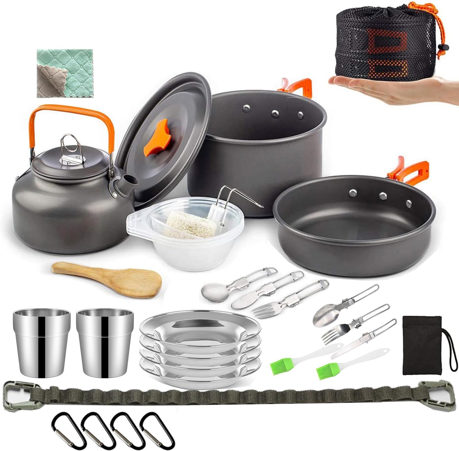 29pcs Camping Cookware Mess Kit NonStick Pot and Pan Kettle Set with