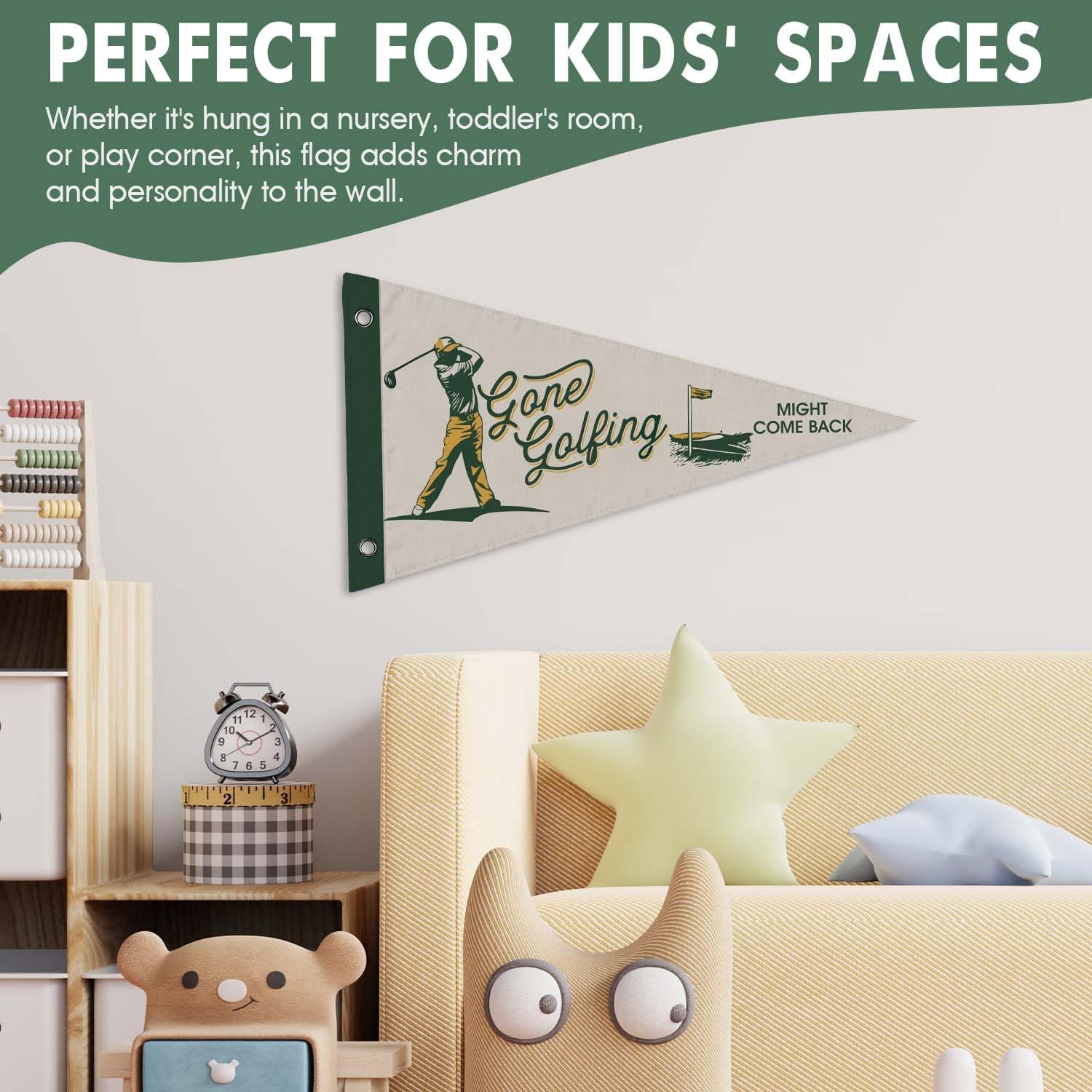 Retro Golf Themed Felt Pennant Banner, Vintage Wall Hanging Decor for Man Cave, Game Room, Home Bar & Boys Bedroom, Rustic Style Wall Art Flag for Golf Enthusiasts