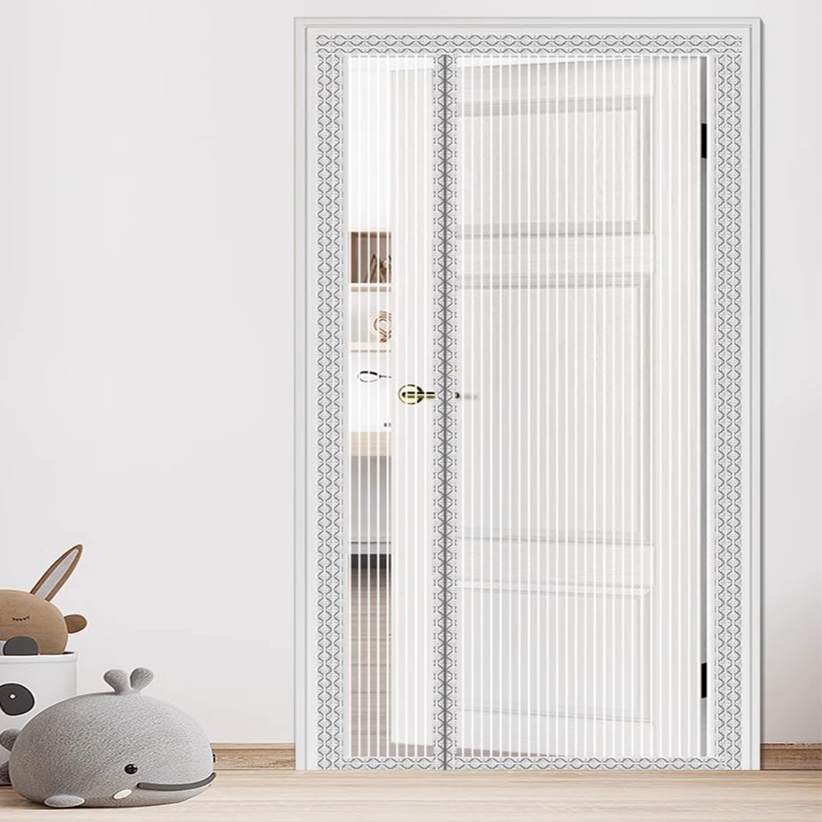 Rideau magnétique blanc anti-moustique avec perles décoratives pour couloir