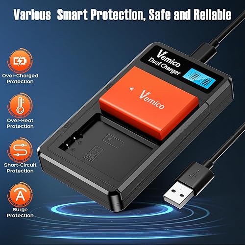 Miniatura 4 de Vemico EN-EL14 Kit de cargador de batería, baterías EN-EL14A de 1500 mAh, paquete de 2 cargadores LCD de doble ranura con cable USB-C para D3400