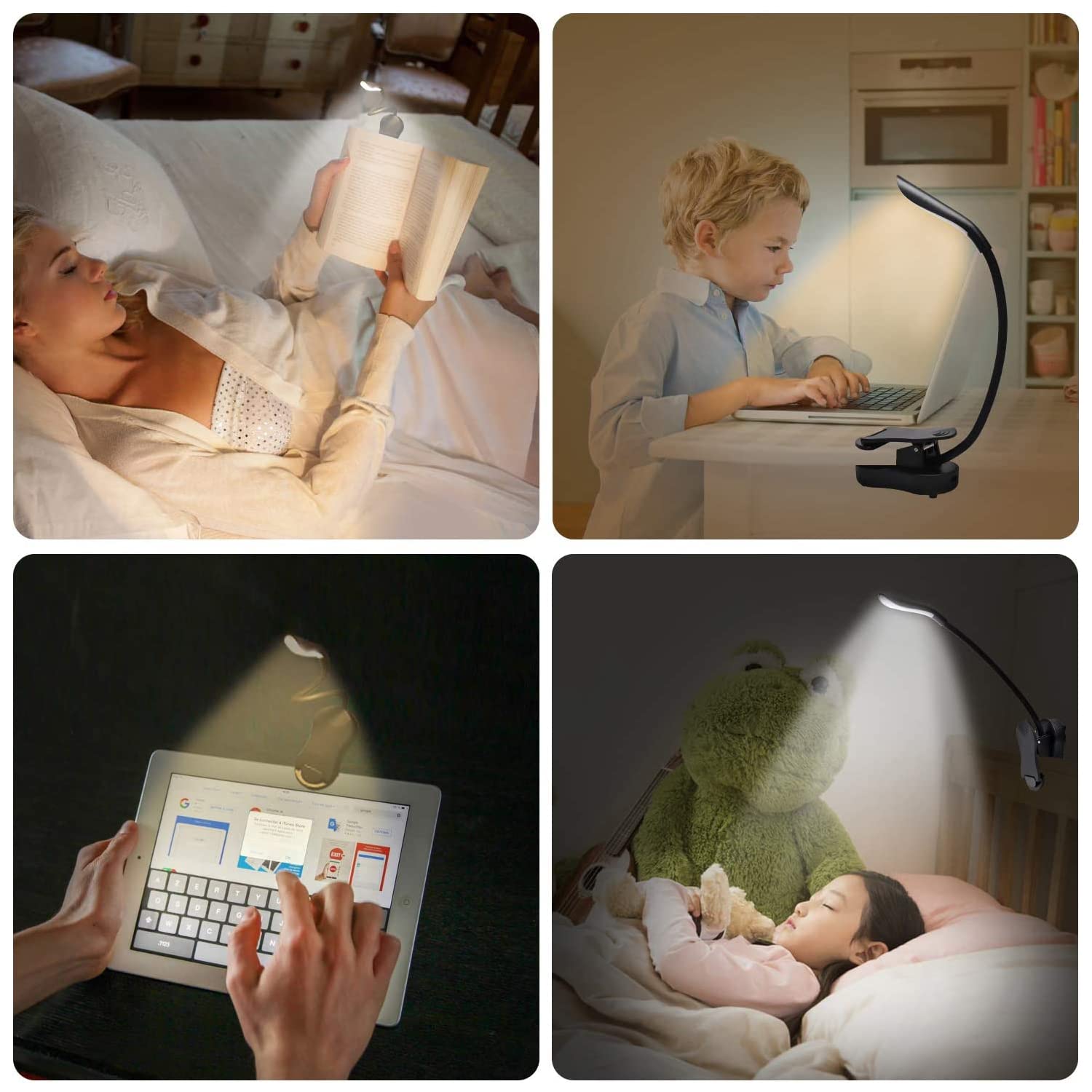 Lampada Da Lettura A Pinza Ricaricabile - 7 LED, 3 Temperature Colore, Regolabile, USB - Foto 4