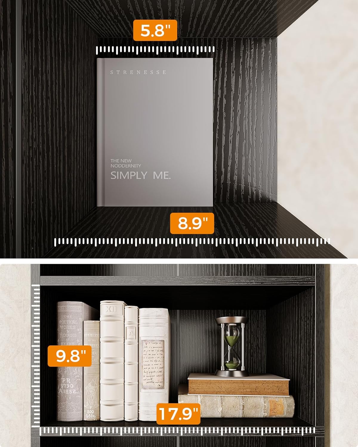 Casaottima 5-Tier Open Bookshelf and Bookcase, Floor Standing Display Storage Shelves for Living Room, Tall Book Shelf for Bedroom, Home Office, Dining Room, Black