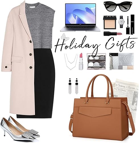 Miniatura 9 de Bolsa de cuero para laptop de 15.6 pulgadas para mujer, juego de 2 piezas, bolsa de trabajo profesional con bolso de mano, bolsa de mano grande para