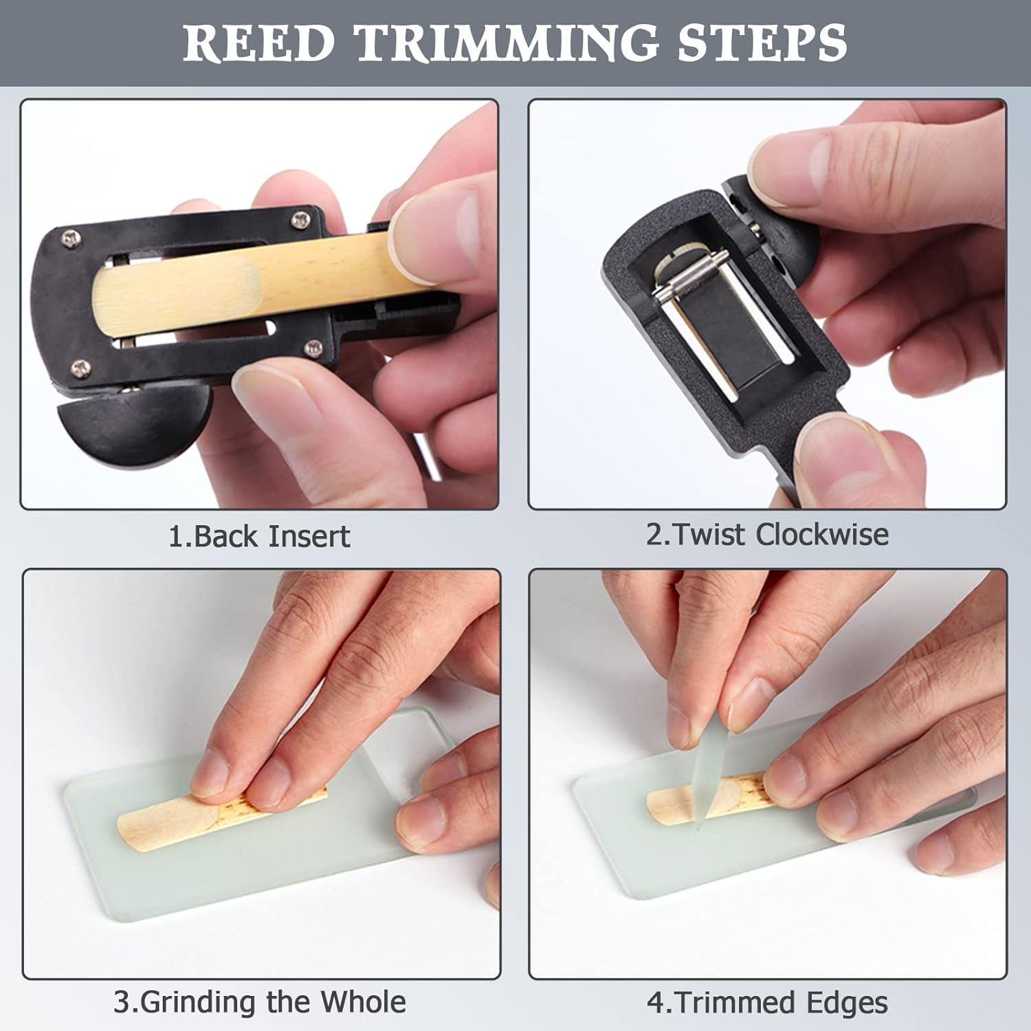 Saxophone Reed Resurfacer & Trimmer Kit - Professional Glass Reed Cutter with Stainless Steel Stick | Precision Repair Tool for Clarinet & Sax Reeds | Durable, Portable Desig (Black)