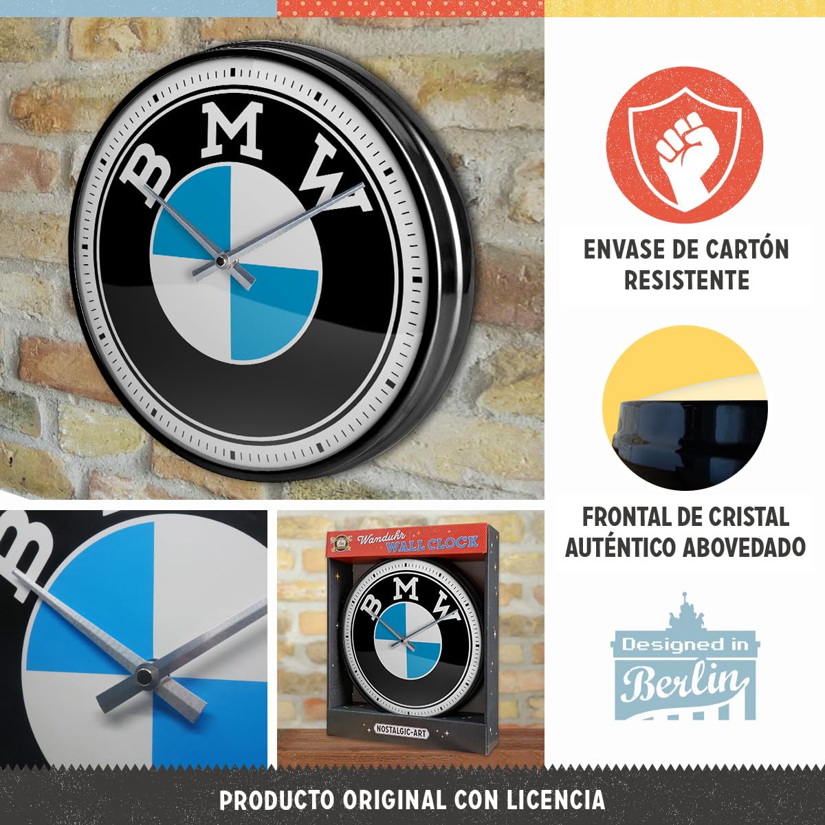 Nostalgic-Art Reloj de Pared Retro, Ø 31 cm, BMW – Logo