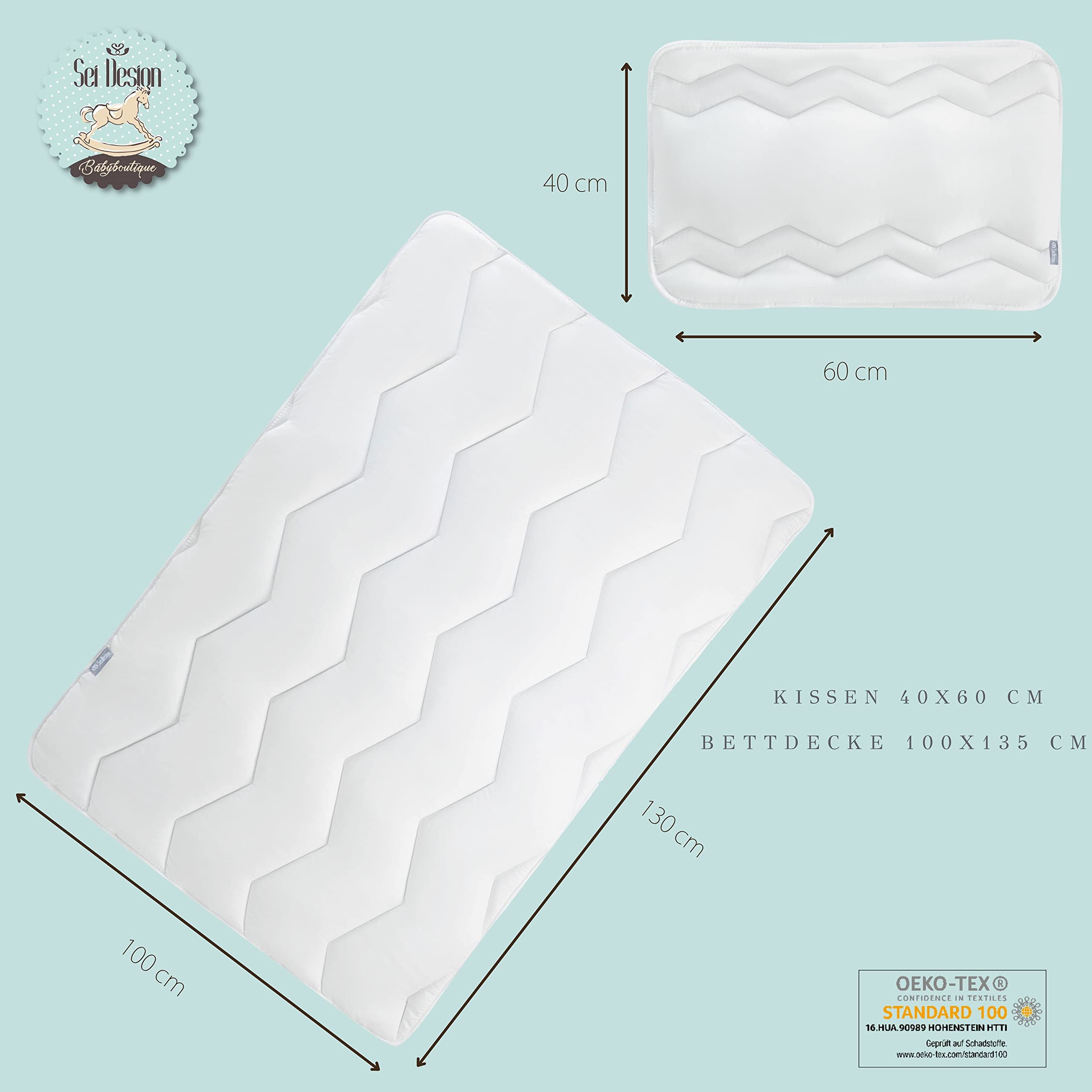 Sei Design Set Letto per bambini (cuscino bambino 40 X 60 + coperta bambino100 X 135). Privo di sostanze nocive secondo OEKO-TEX Standard 100 e per chi soffre di allergie