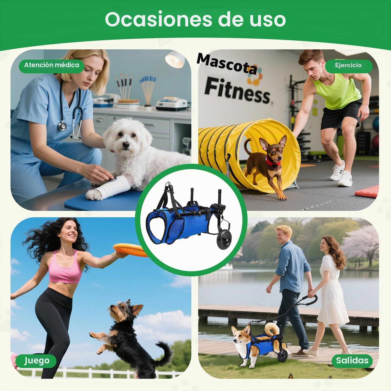 Silla de ruedas ajustable para mascotas pequeñas, plegable, con ruedas, tamaño M, ayuda de movilidad para patas traseras paralizadas (S)