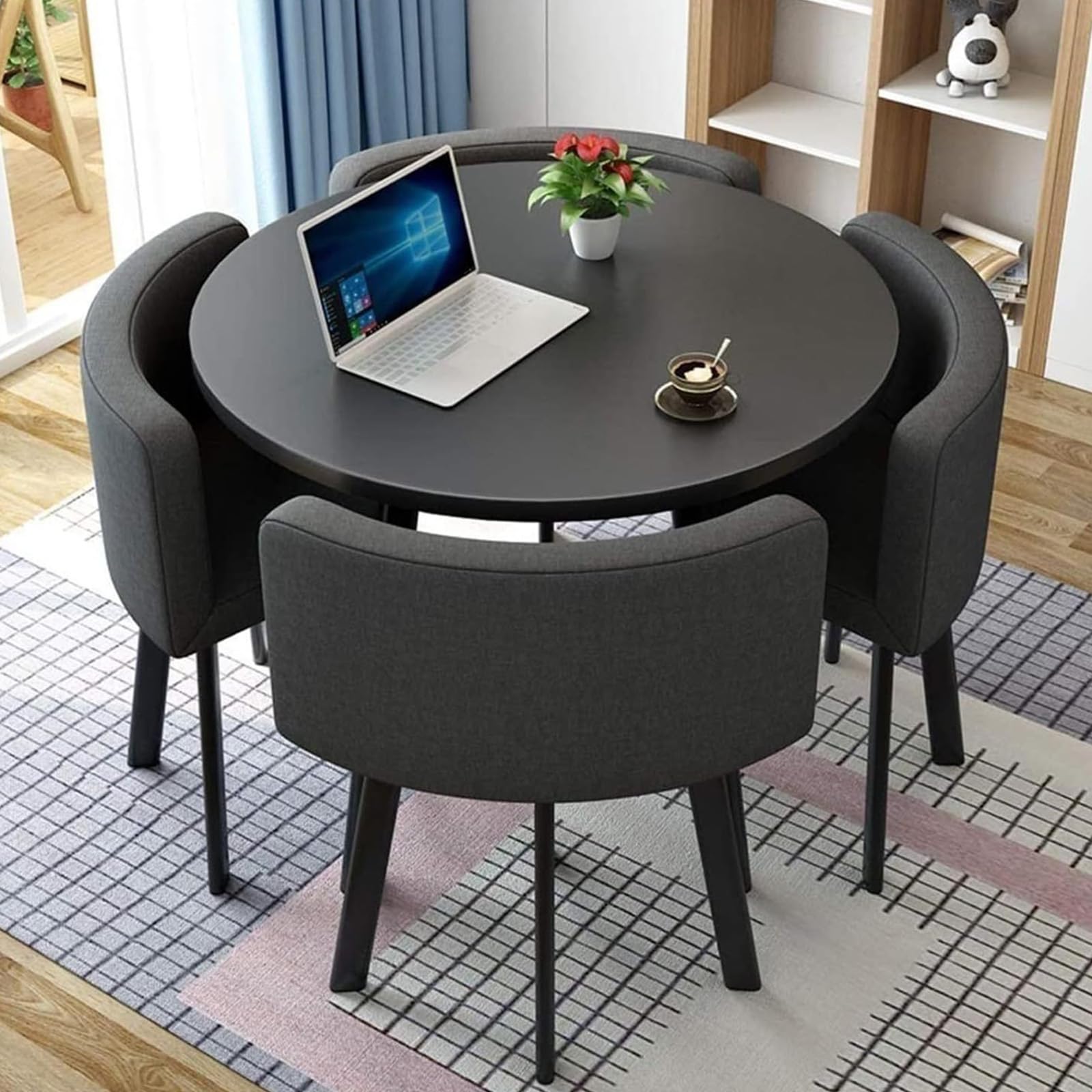 OLSKFUH Compact Square/Round Dining Table Set With 4 Chairs - Modern Space-Saving Dining Room Furniture For Small Spaces Balconies Living Rooms And Kitchens 80Cm/31.5In,Clothj-80cm/31.5in