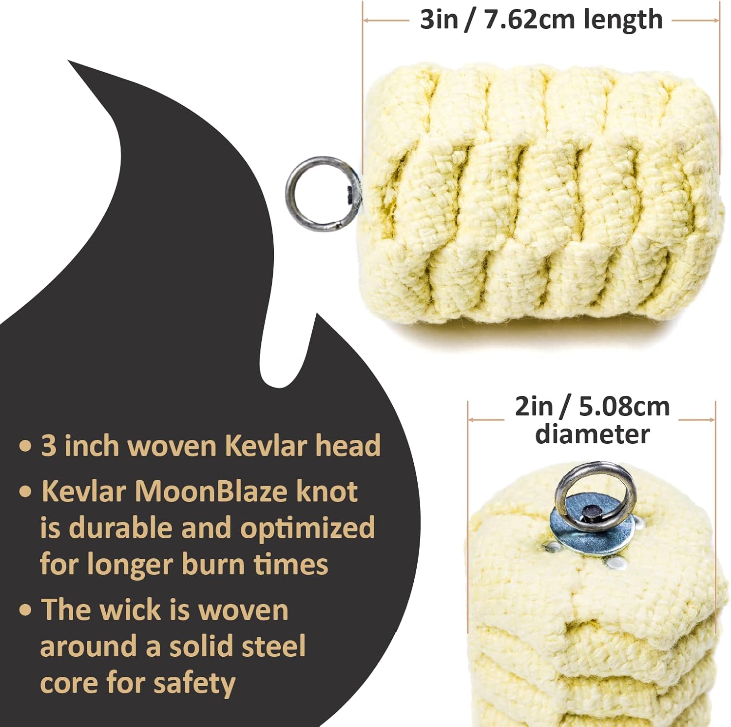 FIRE MECCA Elite Technora Fire Poi – Technora Poi with Technora Tethers & UltraPoi Knobs – 3 Inch Kevlar Heads – 24 Inch Length – Fire Dancing, Fire Spinning – Fire Festivals & Performances