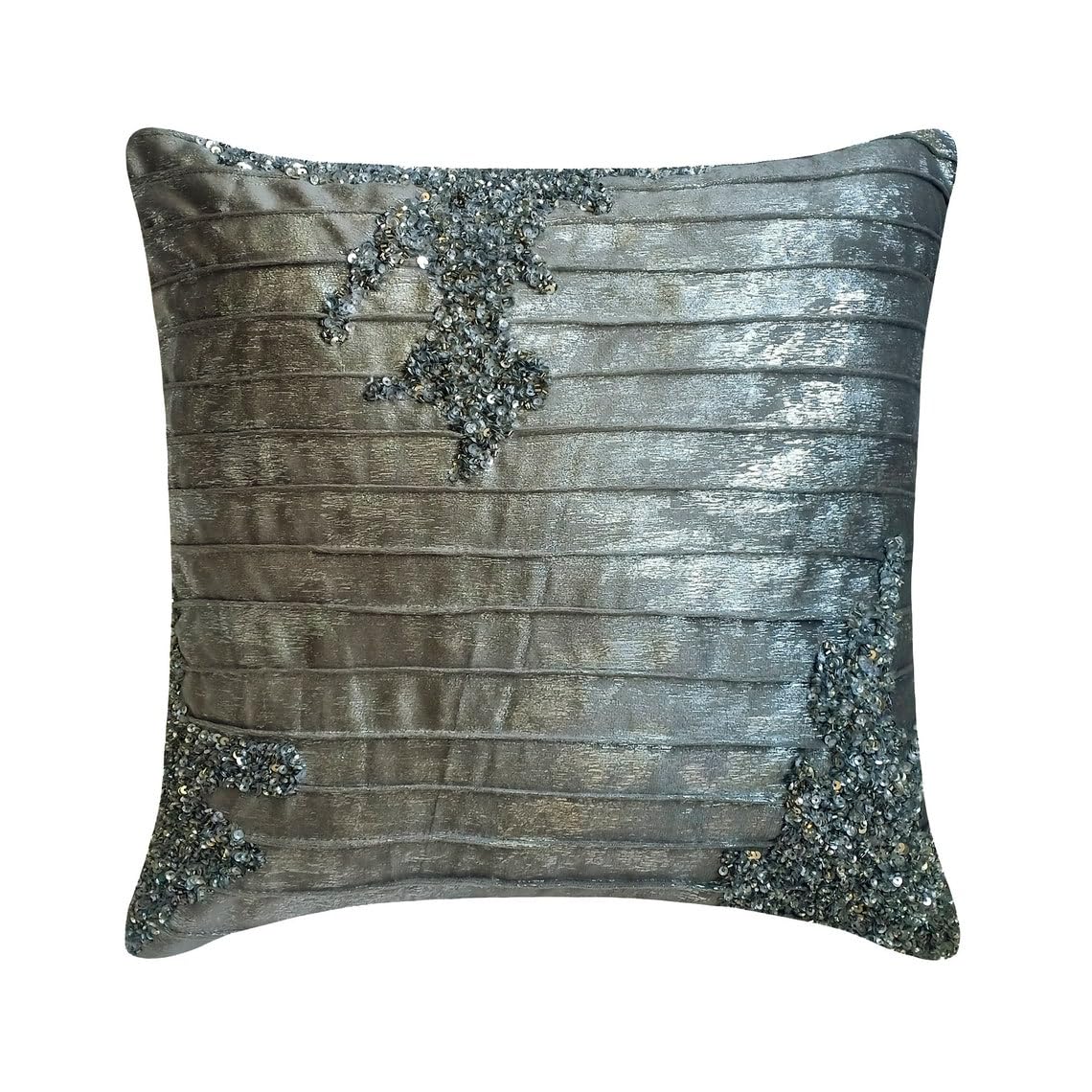 The HomeCentric Decorative Cushion Covers Silver 40x40 cm (16"x16") Jacquard Sequins, Foil, Pintucks Toss Cushion Cover For Chouch, Abstract Modern Style - Moonlit Glitter