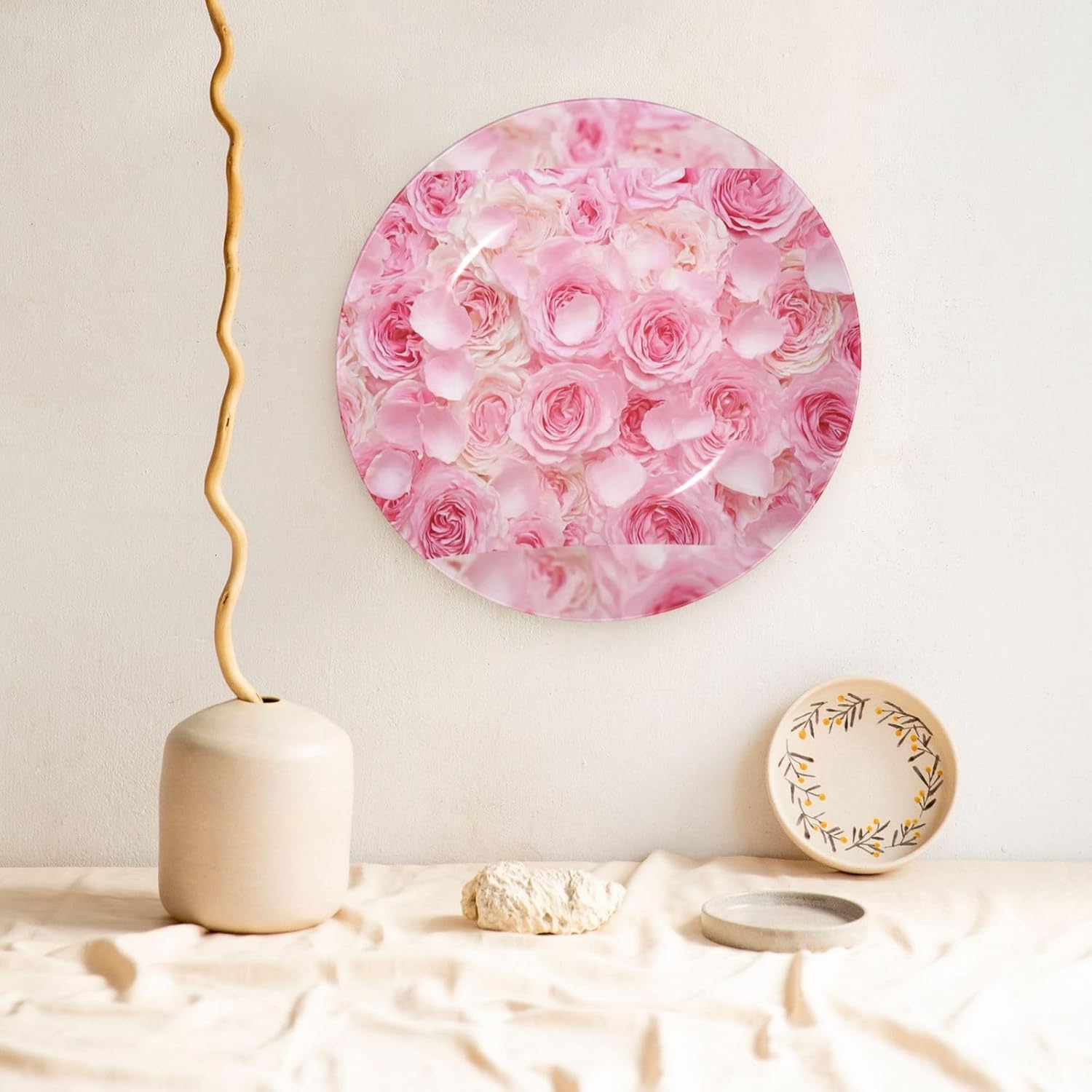 Decorative Plate 10in Bone China Dessert Plates with Display Stand Ceramic Ornament Ceramic Fresh Roses Decorative Plates Art Crafts Porcelain Plate for Home Club Living Room