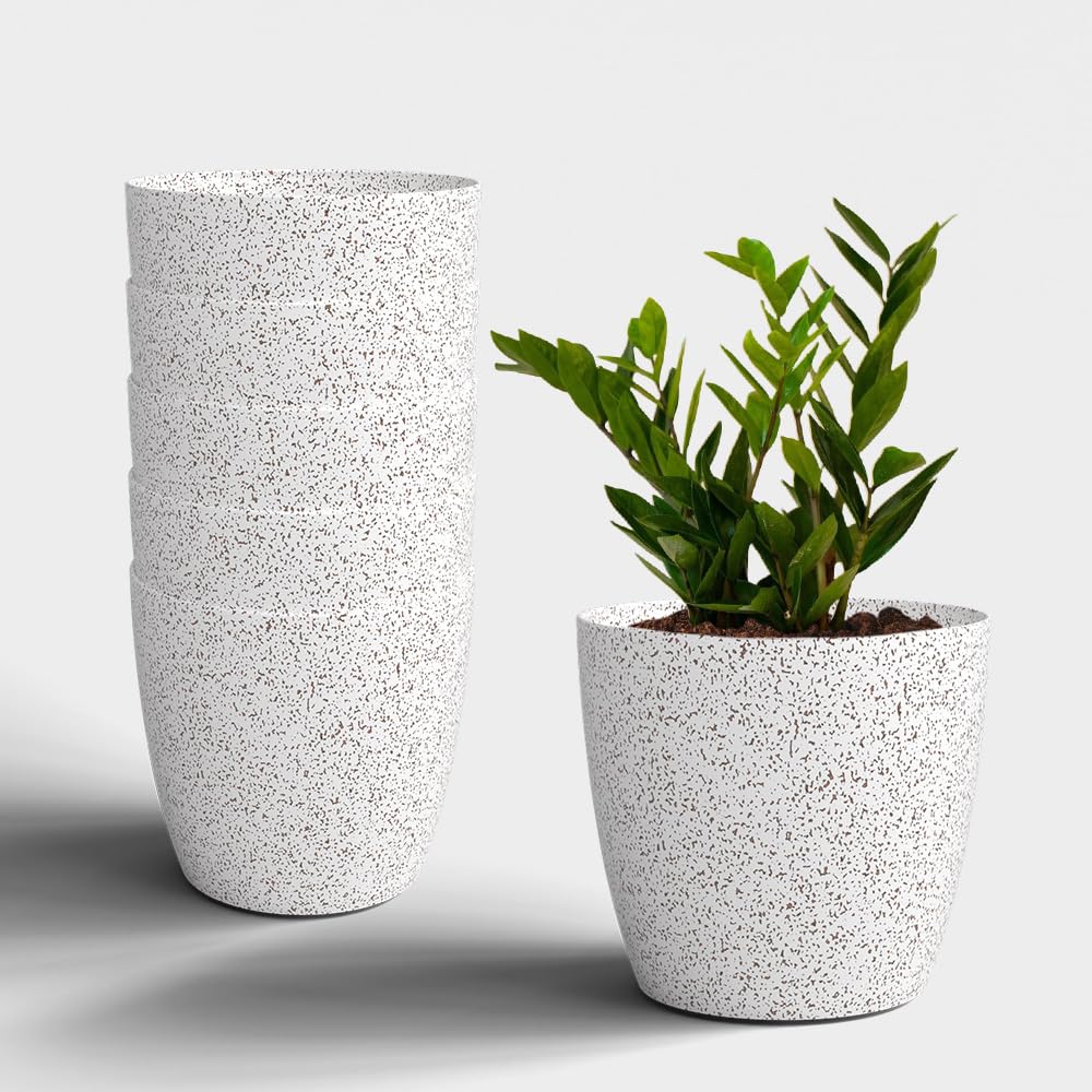YUCCABE ITALIA SHERA Stella 10 Inch Plastic Plant Pot for Home Decor Indoor Plant Pots for Living Room Plastic Flower Pot for Garden (Marble White, 10 INCH - 6 Pcs)-image-22