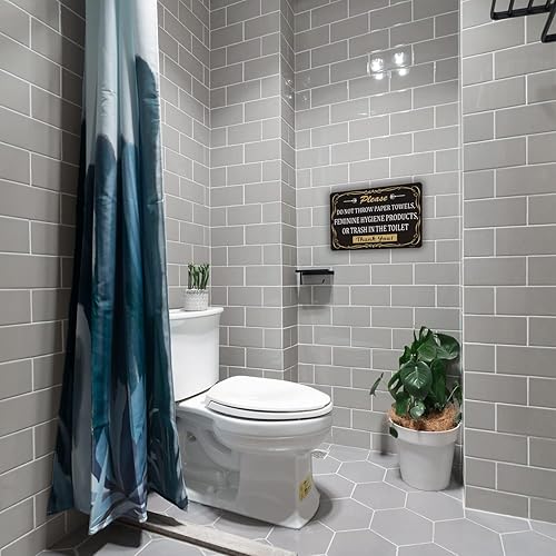 Miniatura 7 de Paquete de 2 toallas de papel, productos de higiene femenina o basura en el inodoro, 10 x 7 pulgadas, adhesivo autoadhesivo fuerte, letrero de