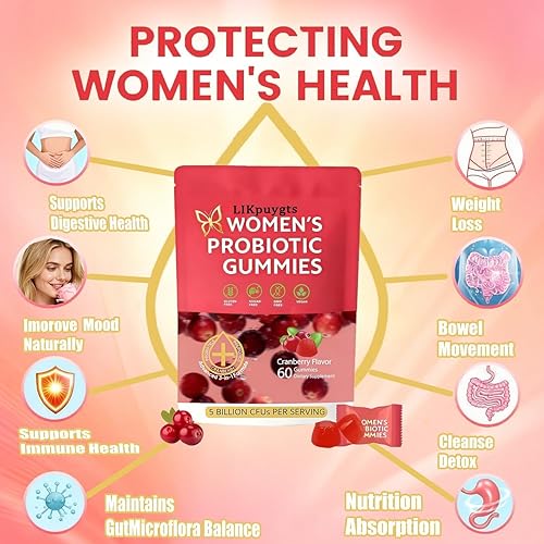 Miniatura 2 de Gomitas probióticas para mujeres y mujeres, probióticos exclusivos con pH equilibrado, control de sabores -enriquecidas con 5 mil millones de UFC de