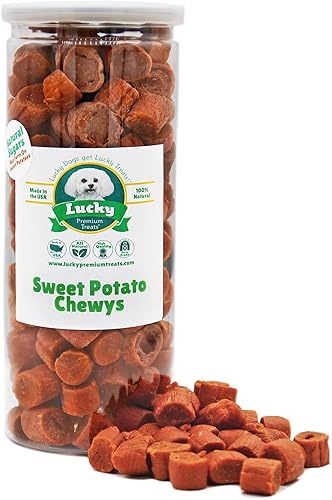 Lucky Premium Treats Sweet Potato Chewys - Golosinas masticables para perros de tamaño de un bocado, grandes golosinas de entrenamiento para perros