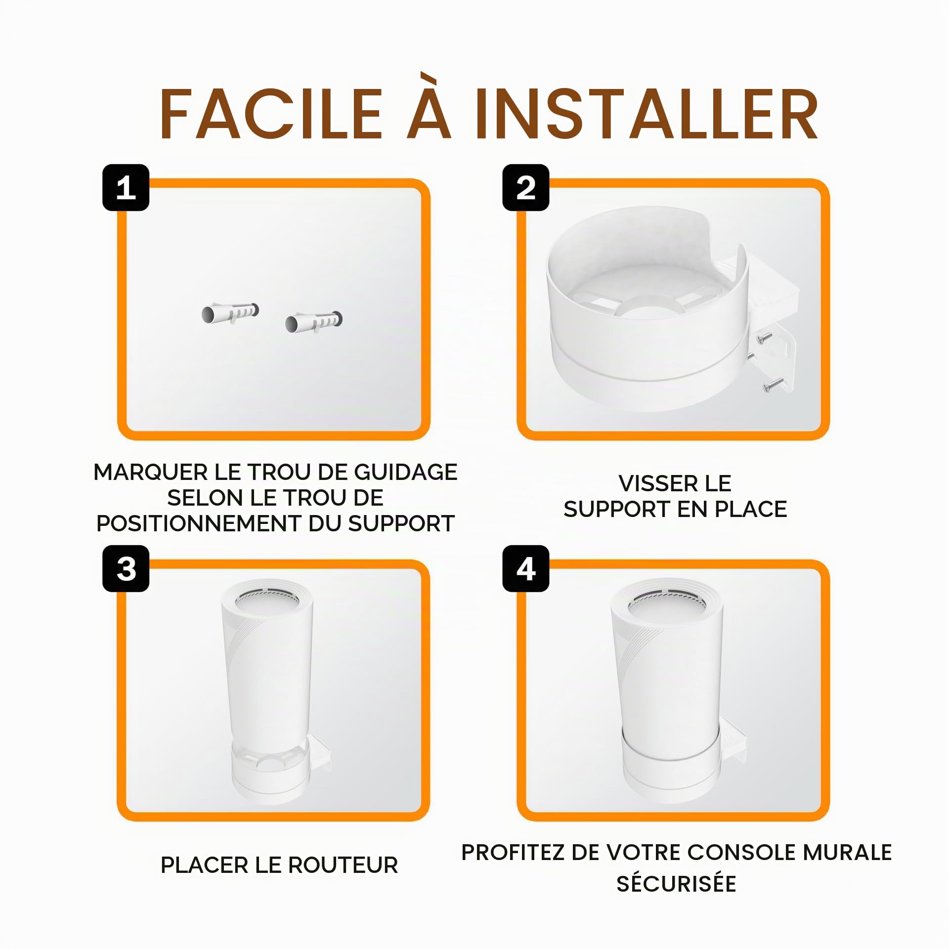 TP Link Deco BE65 / BE85 / BE95 Mesh System WiFi 7 Support mural simple et robuste TP Link Deco BE65 / BE85 / BE95 avec gestion des câbles (blanc, 3 pièces)