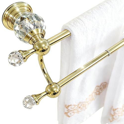 Gold Double Towel Bar, Adjustable Crystal Towel Racks for Bathroom