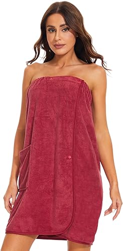 Miniatura 2 de Toalla de baño para mujer, bata de baño ajustable para el cuerpo, bata de baño, Rojo vino