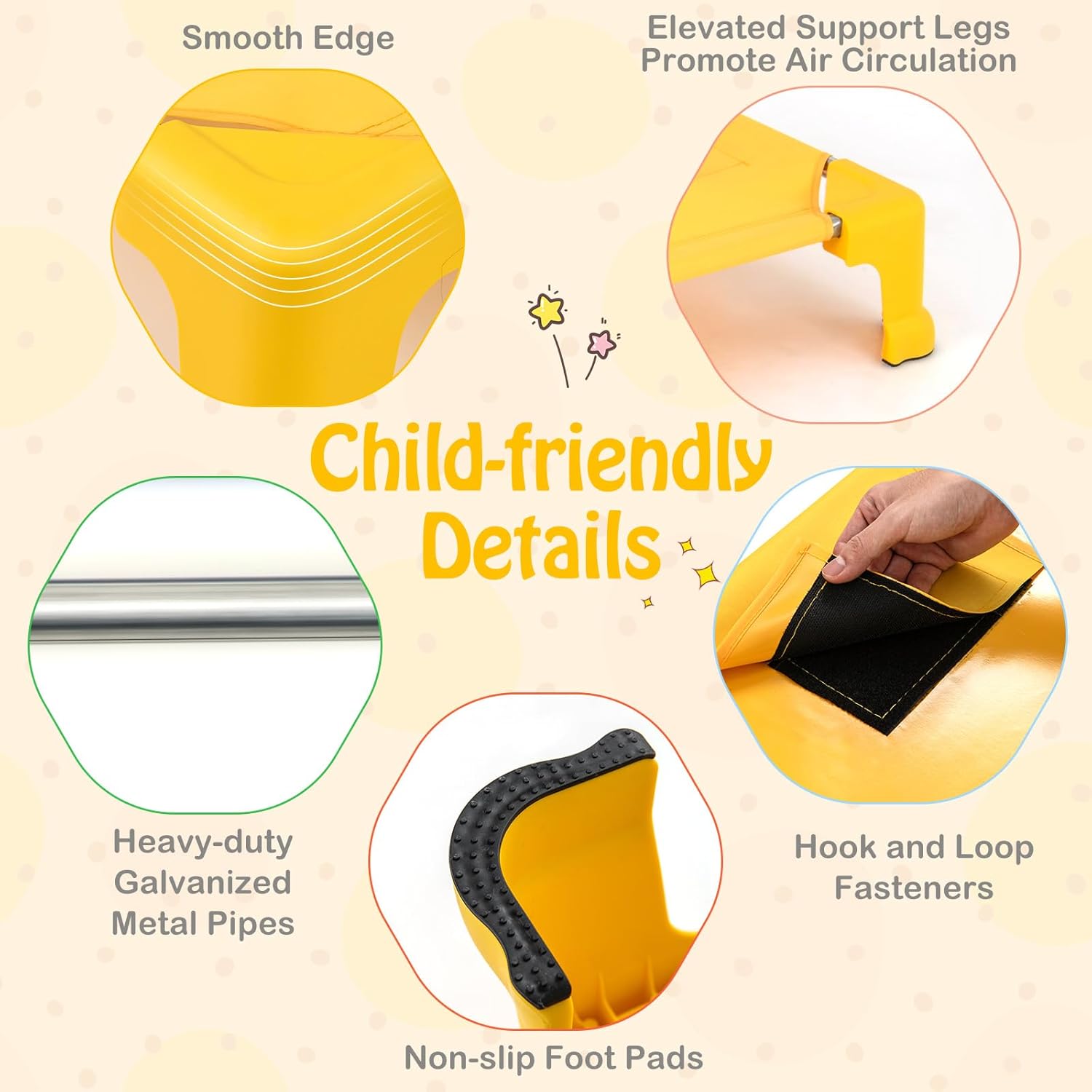 KOTEK Stackable Daycare Cots for Kids, Portable Children Nap Cots, 53" L x 24" W, Ready-to-Assemble, Space Saving Toddler Sleeping Cots for Classroom Preschool (6 Pack, Multicolor)