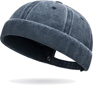 Sailor Brimless Skull Hat, Washed Cotton Docker Hat for Men Vintage