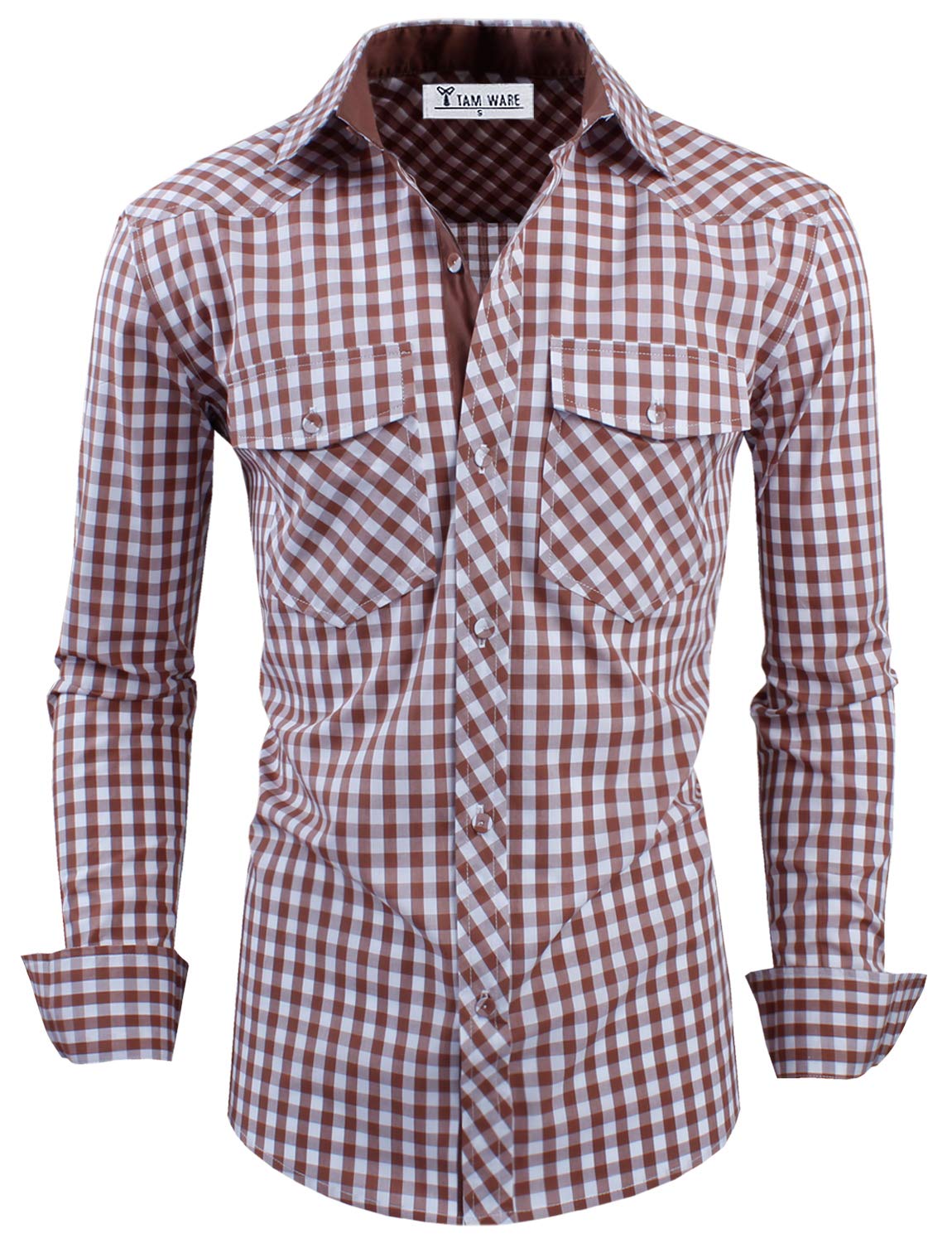 TAM WARE Men's Slim Fit Buffalo Plaid Long Sleeve Shirt