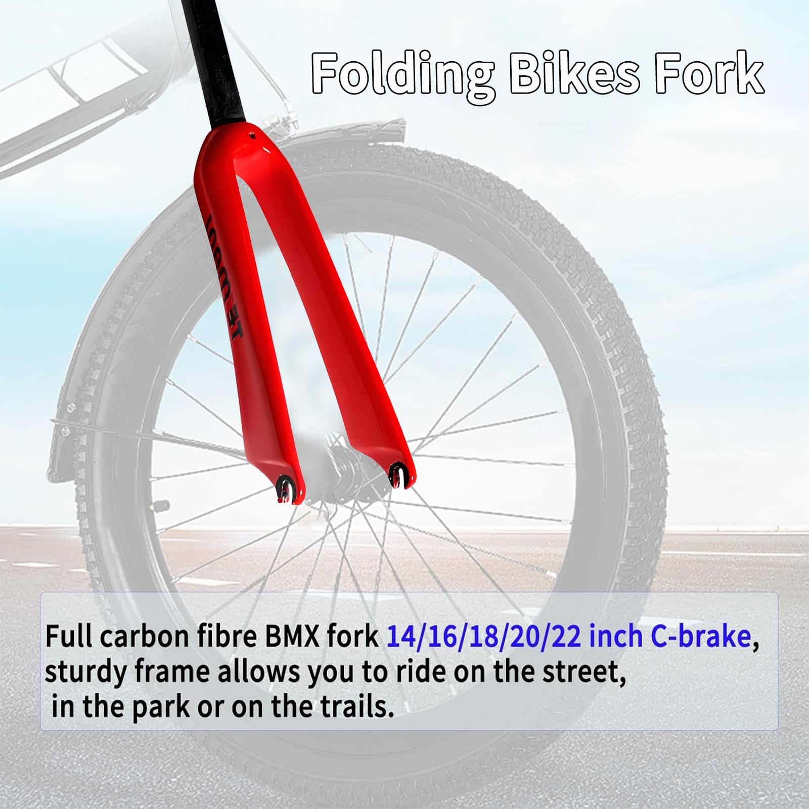 Horquilla de Fibra de Carbono para Bicicletas BMX de 14/16/18/20", rígida, Plegable, con Freno C, Tubo Recto de 1-1/8", QR de 74 mm/100 mm.