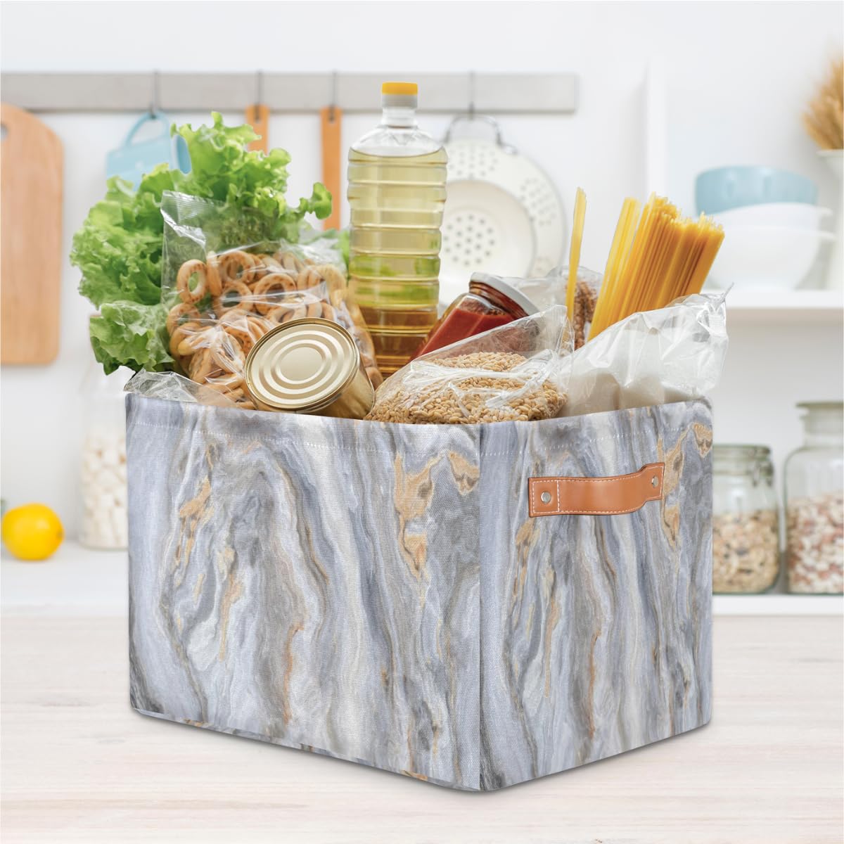 TropicalLife Große Aufbewahrungsbox, Marmorstruktur, 2 Stück, goldener Marmor, faltbarer Stoff, Aufbewahrungskorb, Schlafzimmer, Zuhause, Büro, Kinderzimmer, Organizer für Spielzeug, Kleidung