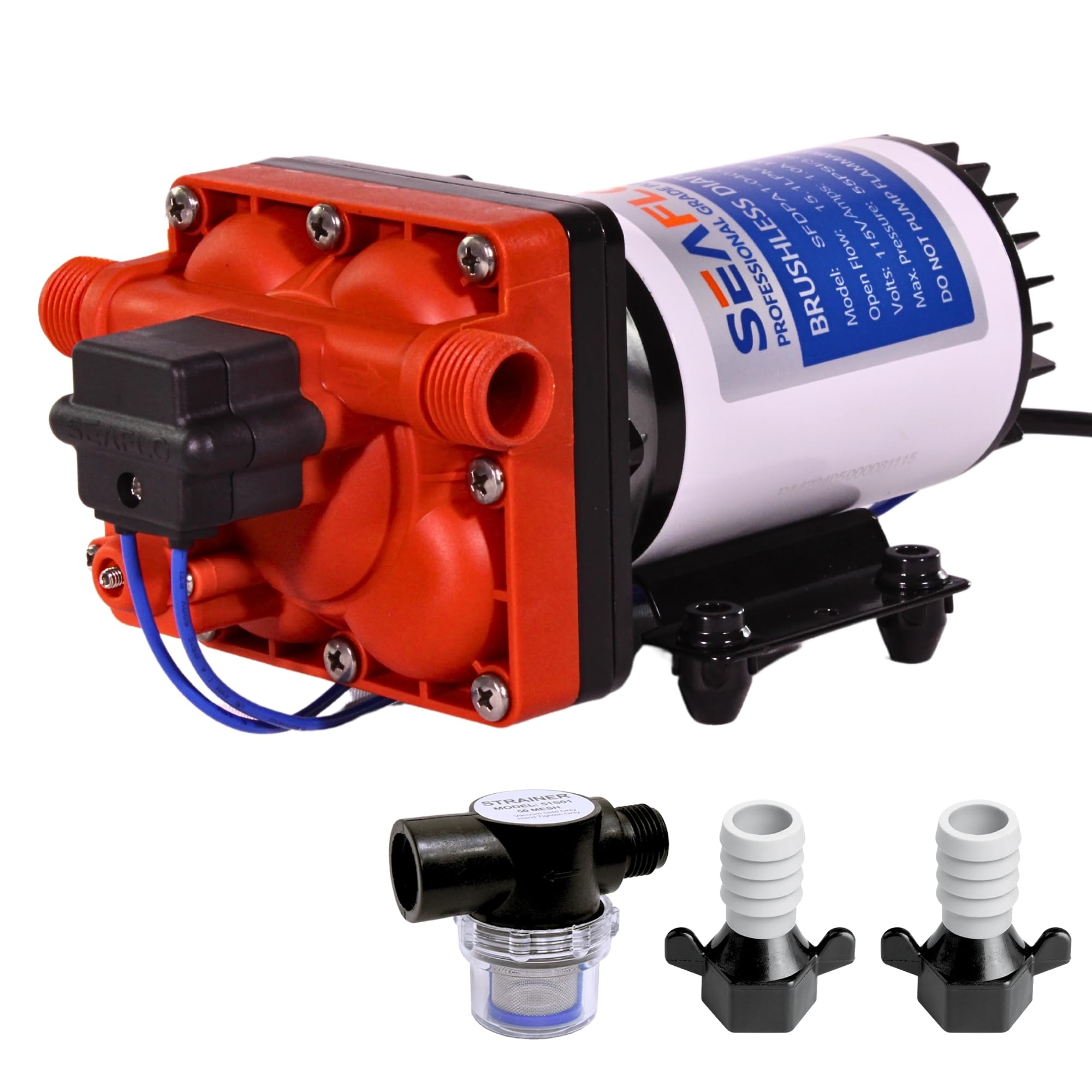 SEAFLO 42W Series Brushless Automatic Demand Diaphragm Pump – Model SFDPA1-040-055-42W, 115V, 4.0 GPM, 55 PSI | Self-Priming, Run Dry Safe, Overload