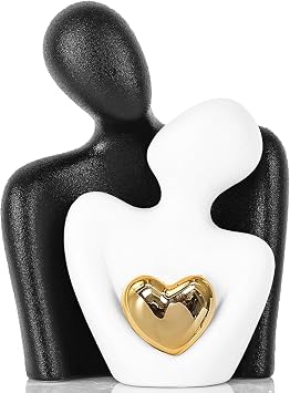 Modern Ceramic Couple Sculpture - Abstract Love Statue Ornament Figurine for Home Decor in Living Room, Bedroom,Office - Unique Couple Gift - Anniversary Birthday,Show Pieces for Home Black+White