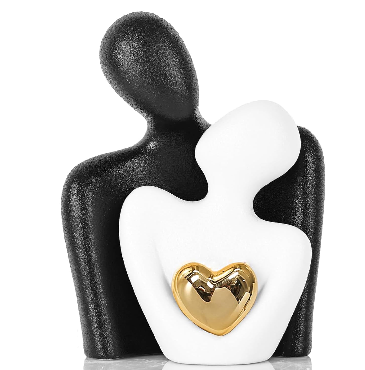 Sculpture Moderne Couple Amoureux - Résine Dorée Abstraite - Décoration Salon Ou Cadeau Romantique