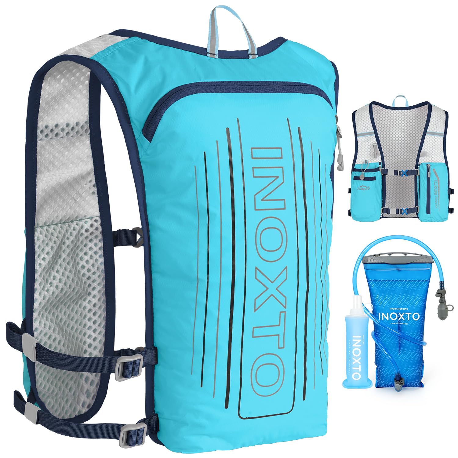 INOXTO Running Hydration Vest Backpack,Lightweight Insulated Pack with 1.5L Water Bladder Bag Daypack for Hiking Trail Running Cycling Race Marathon for Women Men