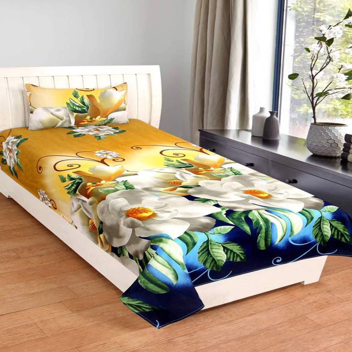 COTTON VILLAS 3D Printed Microfiber 3D White Flower Bedsheet for Single Bed with 1 Pillow Cover Microfiber and Cotton Mix Color Multicolour (88 X 60 inch) (B09XKJ1HQC) Amazon Price History, Amazon Price Tracker